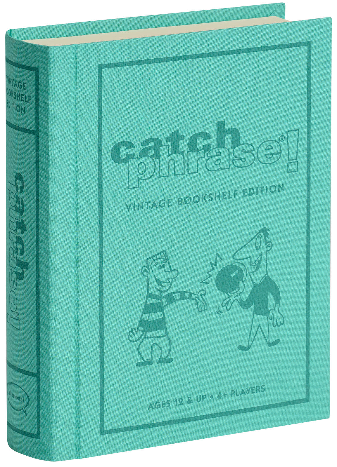 Catch Phrase Vintage Bookshelf Edition board game in mint green linen-wrapped book-style case.